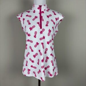 San Soleil Golf Top Womens Small Pink Pineapple Tropical 1/4 Zip Pullover UPF 50